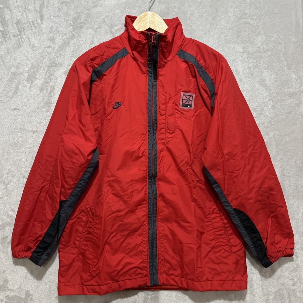 Nike Jacket Boys Youth XL 18-20 Red Gray Trim Full Zip‎ w/Lining Wind Breaker